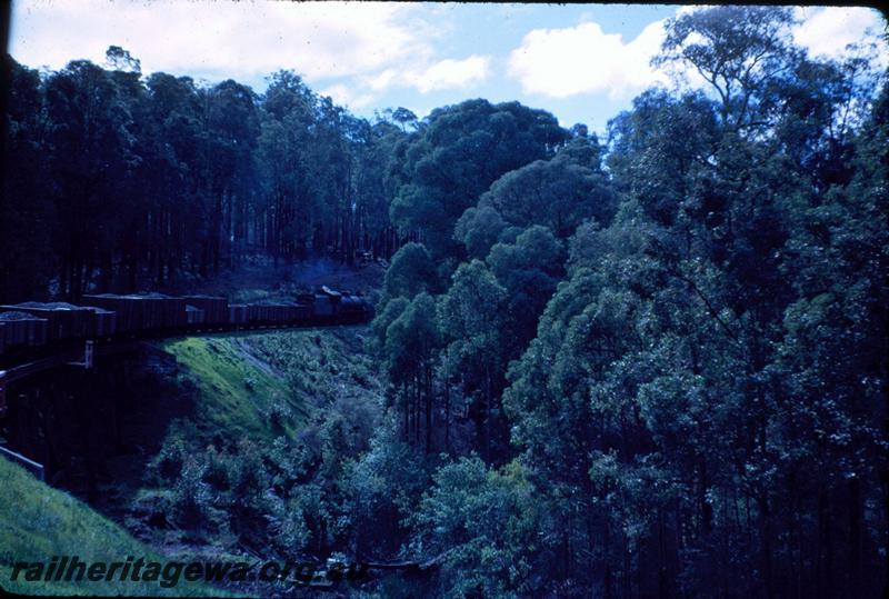 T03554
View along track, trestle bridge, Collie Brunswick line, BN line, coal train
