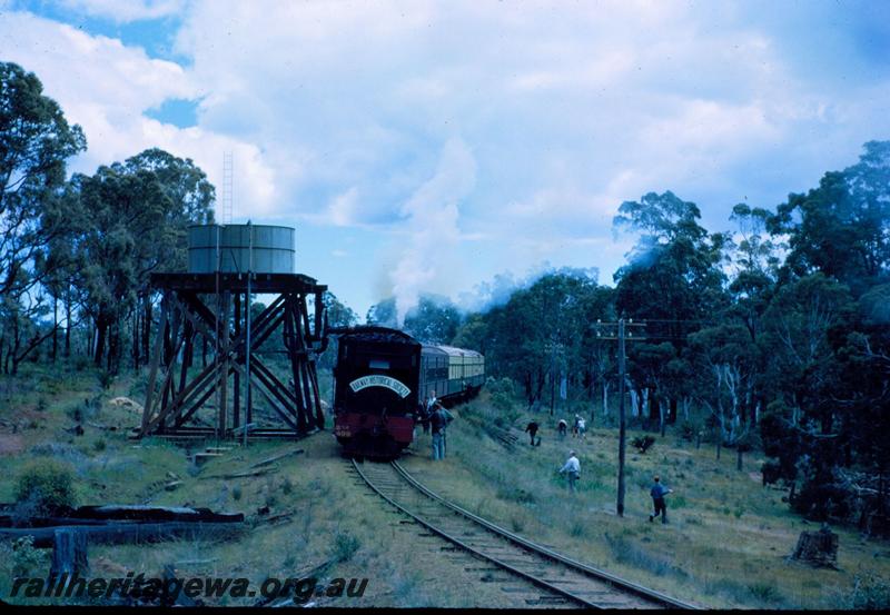 T03555
MSA class 499 Garratt loco, water tower, Bergining, PN line, ARHS tour train to Dwellingup
