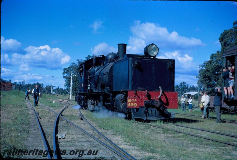 T03557
MSA class 499 Garratt loco, yard, Dwellingup, PN line, front on view, ARHS tour train to Dwellingup.
