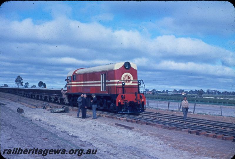 T03601
MRWA G class 51, Herne Hill, first ballast train for the standard gauge project, side and front view of loco
