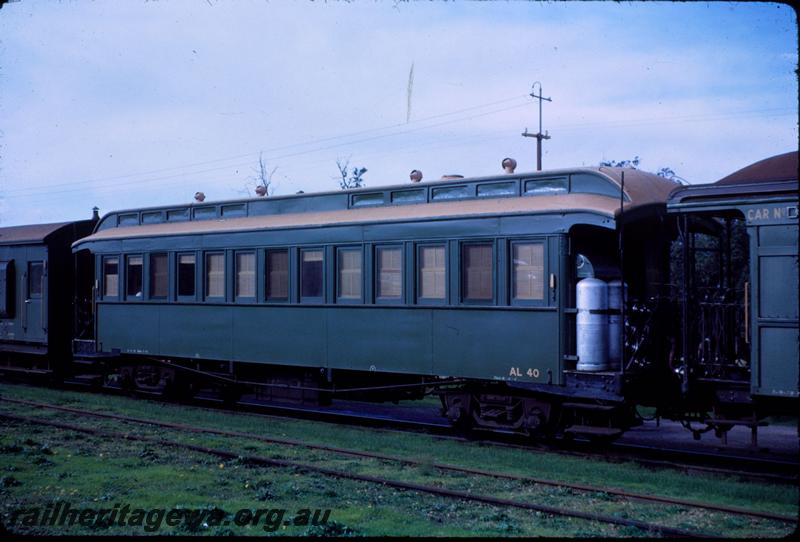 T03611
AL class 40 Gilbert Car, Manjimup, ARHS South West Reso train, plain green livery, side and end view
