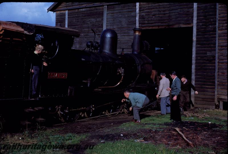 T03613
SSM loco No.2, loco shed, Deanmill, side view looking forward.
