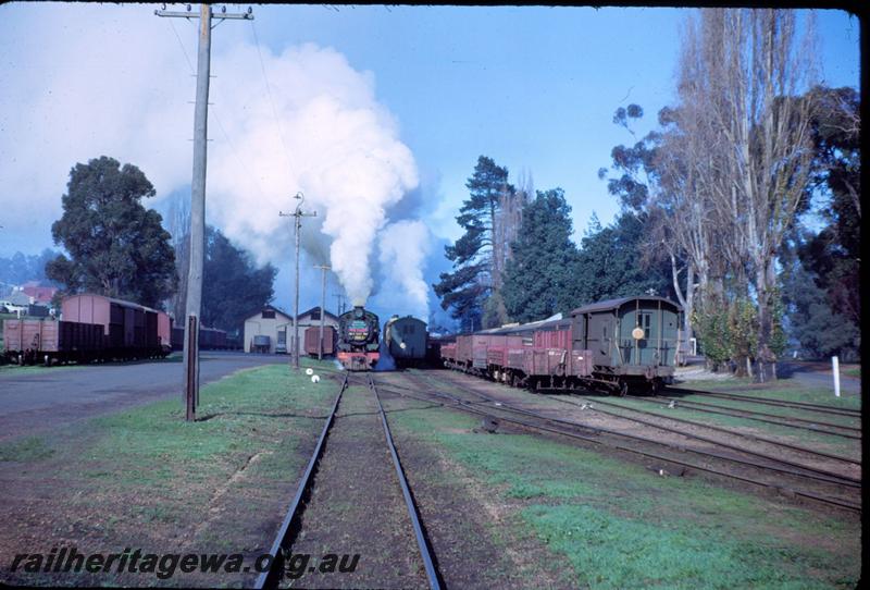 T03627
W class 936, yard, Bridgetown, PP line, ARHS tour, loco blowing off steam
