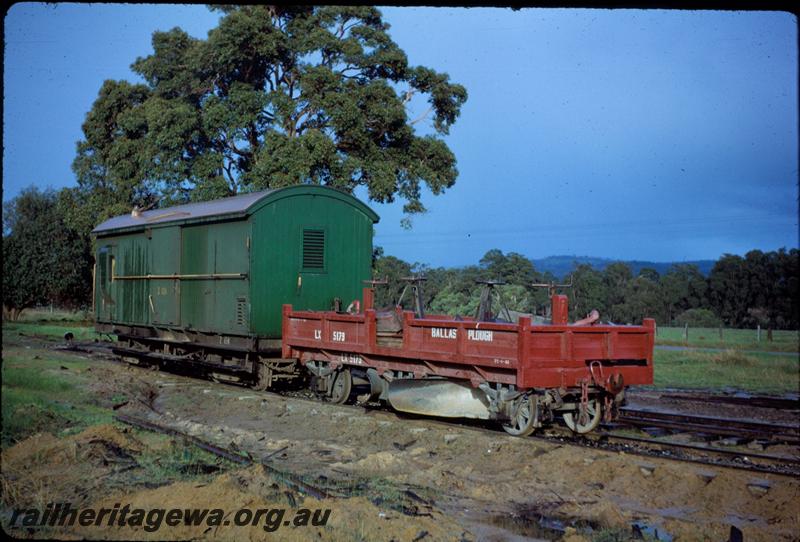 T03632
LX class 5179 6 wheel ballast plough coupled to Z van, LX in good condition brown livery, Z van in green livery with grey roof
