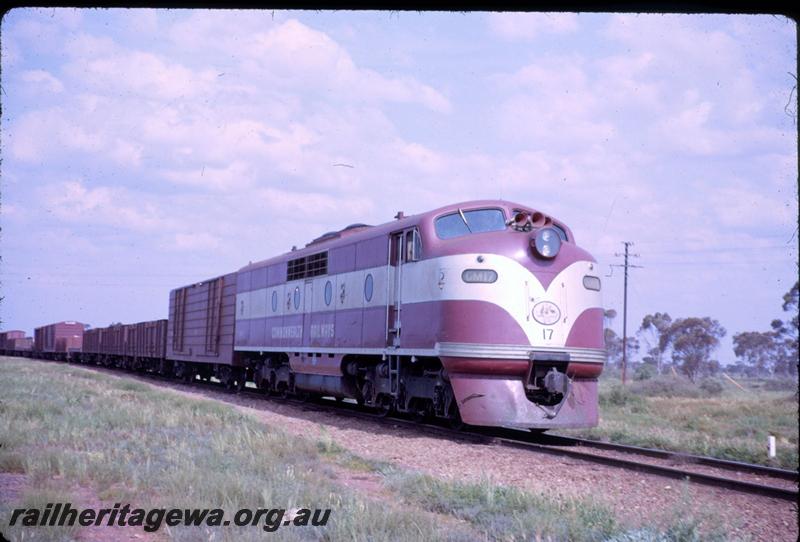 T03694
Commonwealth Railways (CR) GM class 17 on No.527 freight train. Parkeston
