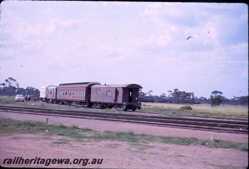 T03696
Commonwealth Railways (CR) No.527 mixed, Parkeston, view of rear of train, 
