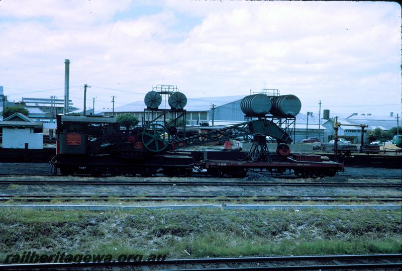 T03807
Crane No.23, U class 1730 flat wagon, East Perth loco depot, side view
