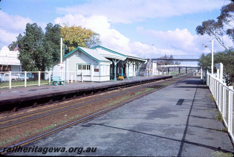T03821
Signal box, station buildings, Maylands, view form the Down platform  looking west , Seventh Avenue bridge in the background
