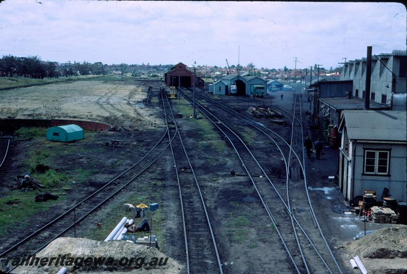T03826
East Perth loco depot looking north from the Summer Street bridge showing the partially demolished loco shed
