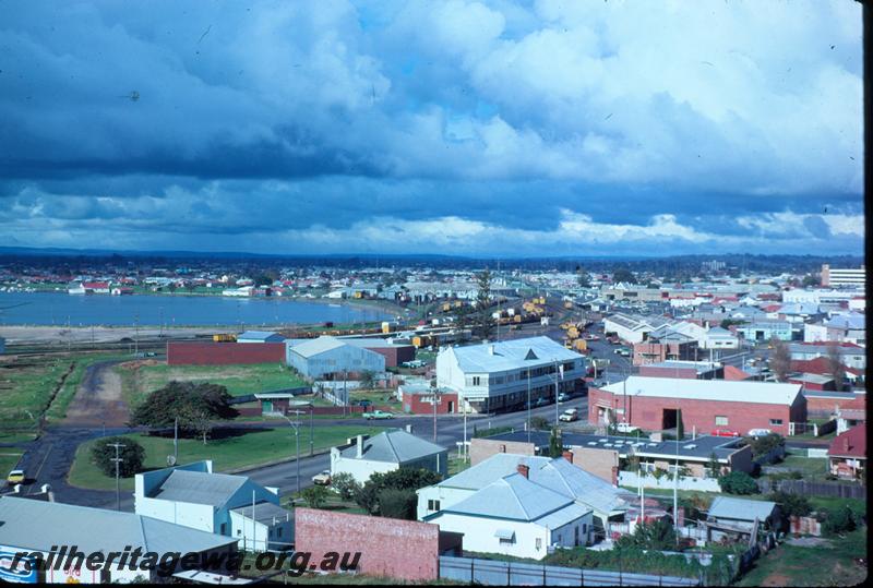 T03881
Bunbury townsite, elevated view, railway yards in the distant
