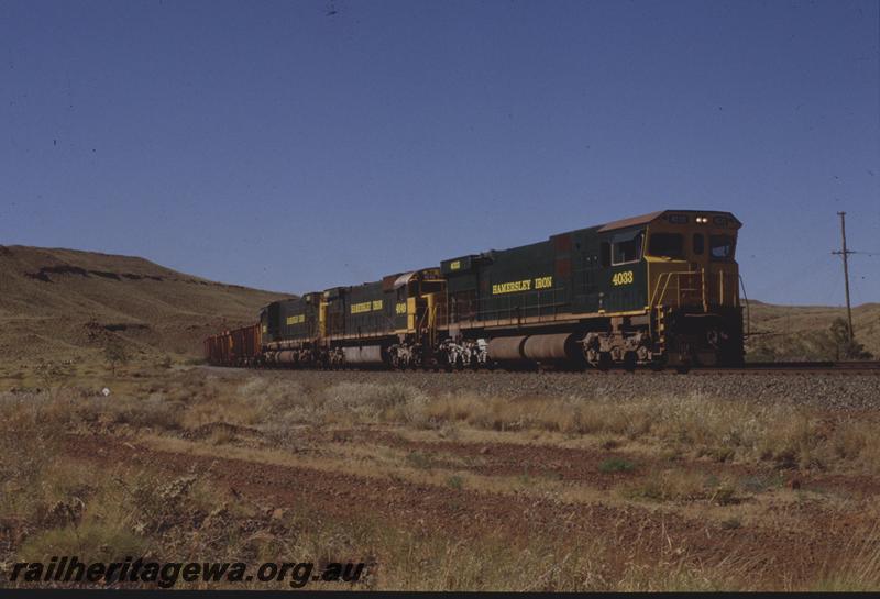T04033
Hamersley Iron CE636R class 4033 triple heads with M636 class 4049 and CE636R, loaded train, RIO line
