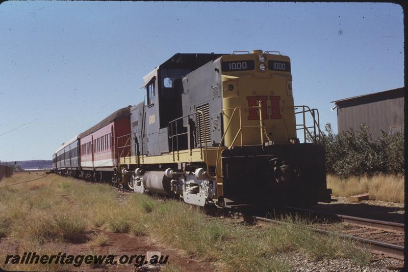 T04038
Hamersley Iron Alco loco C415 class 1000 with ex-NSWGR carriages, Pilbara Railway Historical Society yard at Six Mile, Dampier
