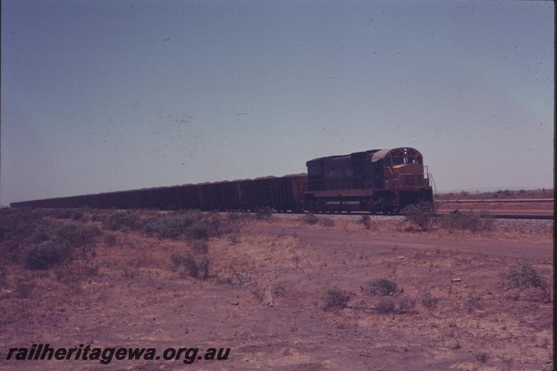 T04061
Hamersley Iron loco Alco C636 class 2011, renumbered to 3011 in 1972, loaded train, Seven Mile
