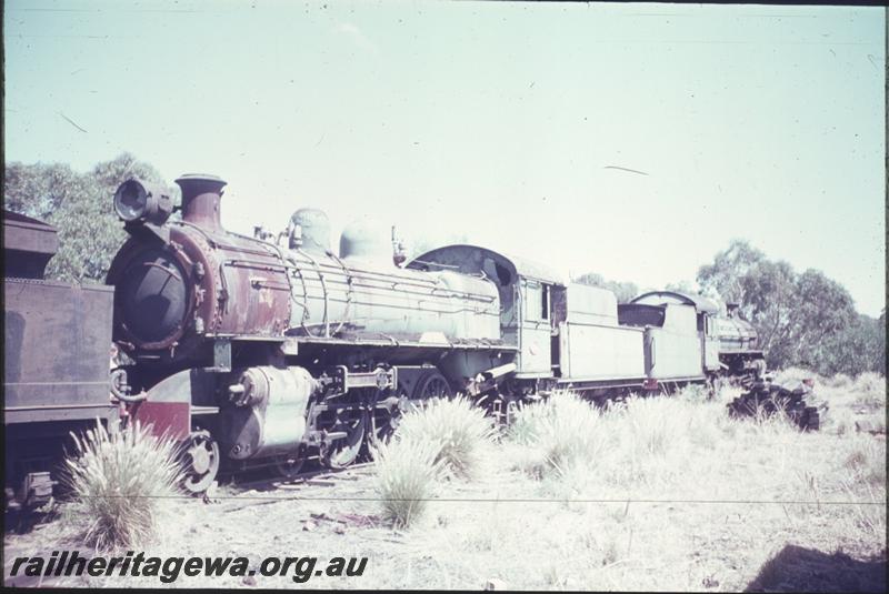 T04209
PR class coupled to a P class, derelict at the Graveyard at the Midland Workshops, front and side view
