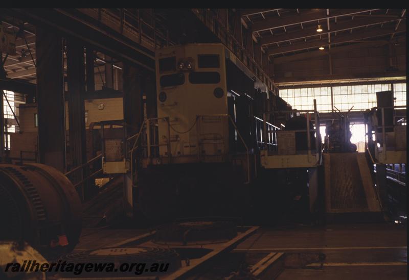 T04225
Hamersley Iron SD50 class 6061 undergoing major rebuilding, Dampier, 7 Mile workshops, Internal view, 
