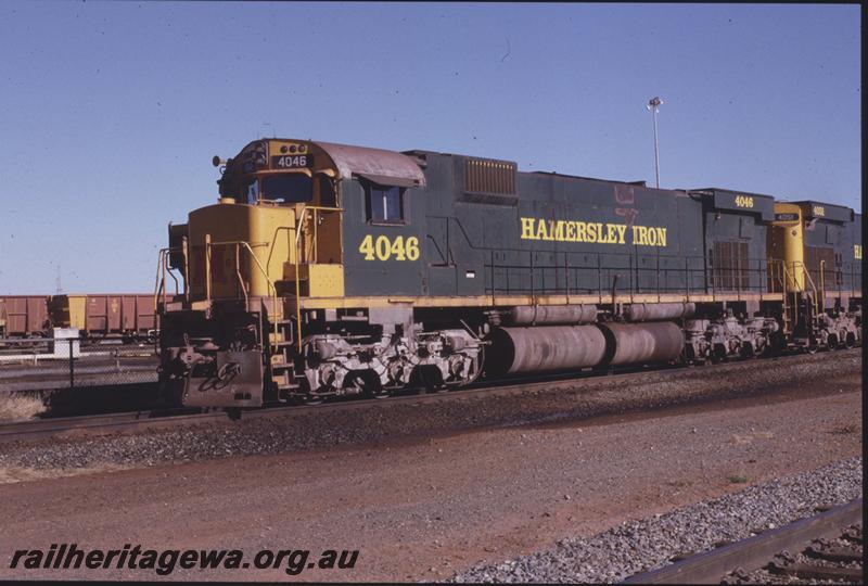 T04246
Dampier, 7 Mile workshops, Hamersley Iron Alco M636 class 4046 coupled to loco M636 class 4051
