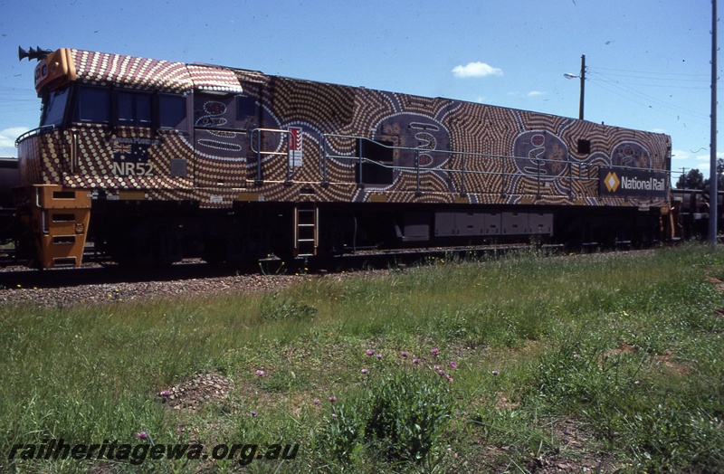 T04348
NR class 52 diesel locomotive in the indigenous livery, mainly, side view.
