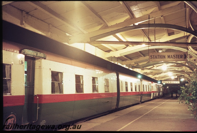 T04483
Two unidentified AYU class sit up passenger carriages and an unidentified ADF power car forming the Bunbury Belle passenger service at Bunbury Station, SWR line.
