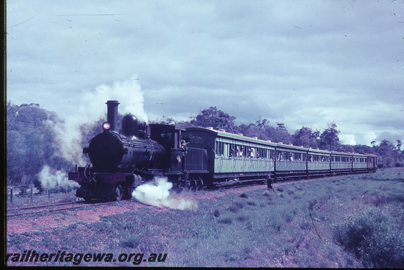T04512
G class 233 'Leschenault Lady' steam locomotive with the Vintage train approaching Capel, BB line
