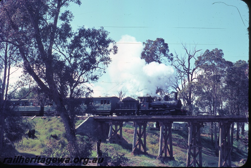 T04516
G class 233 'Leschenault Lady' with the Vintage Train crossing the Boyanup trestle enroute to Bunbury, PP line
