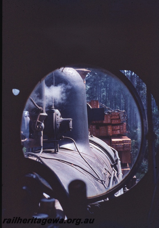 T04540
Another view of part of the train of sawn timber from the cab of a G class locomotive. See T4539.
