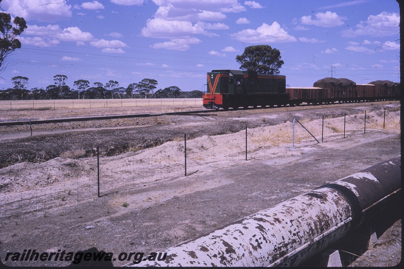 T04568
A class 1511 diesel locomotive with a goods train on the ER line. Note the water pipe line alongside.
