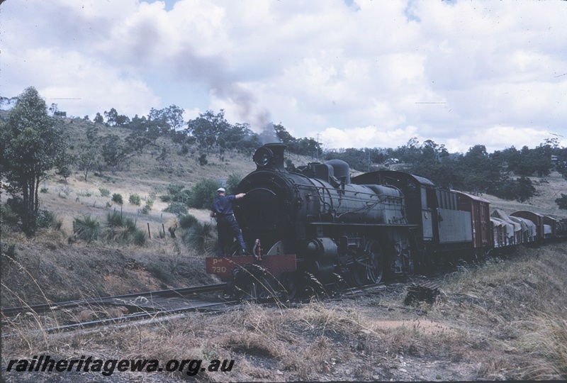 T04590
PMR class 730 steam locomotive with a goods train in the Darling Range area, ER line
