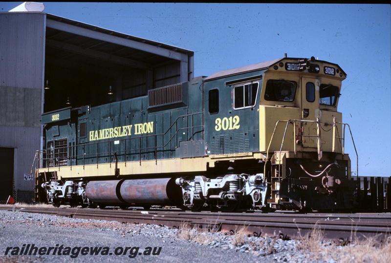 T04807
Hamersley Iron (HI) C636R class 3012 at 7 Mile Workshops Dampier. 
