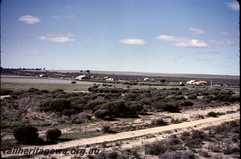 T04882
View of town and siding, goods shed, buildings, wagons, water tower, signal, Amery, GM line, long view from down distant signal
