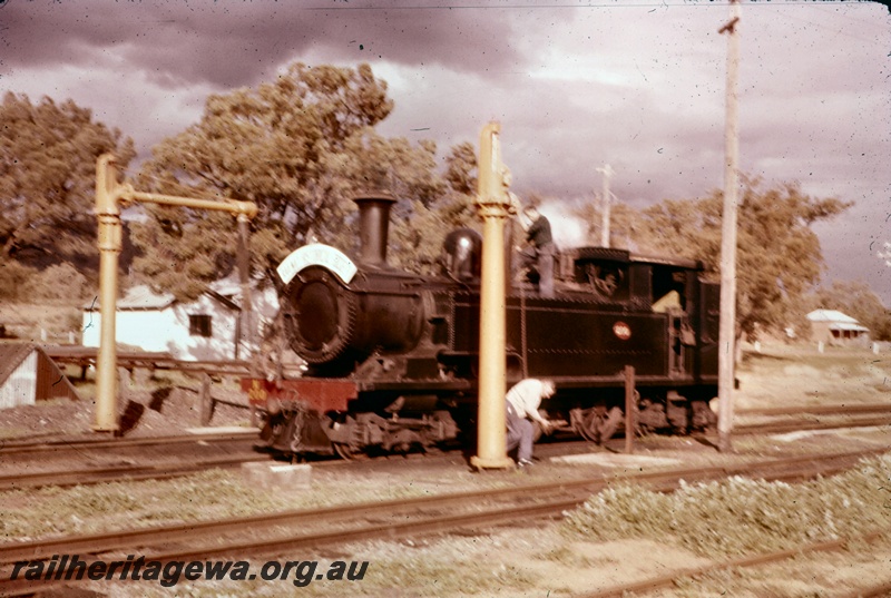 T04889
N class 200, 4-4-4T steam locomotive, on tour, pair of  water columns, left hand one with an extened column, Armadale, SWR line, front and side view
