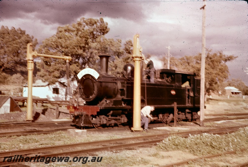 T04889
N class 200, 4-4-4T steam locomotive, on tour, pair of  water columns, left hand one with an extened column, Armadale, SWR line, front and side view
