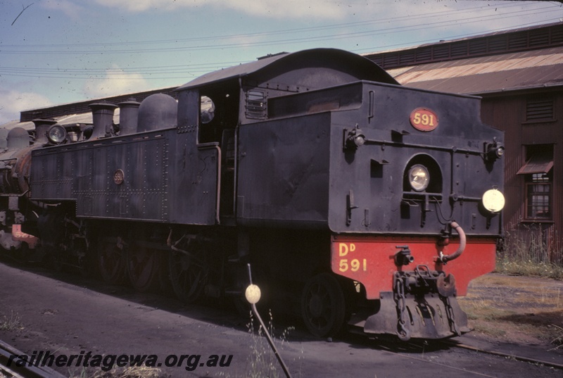 T04915
DD class 591, PR class 529 largely obscured, loco shed, Northam, ER line, side and rear view
