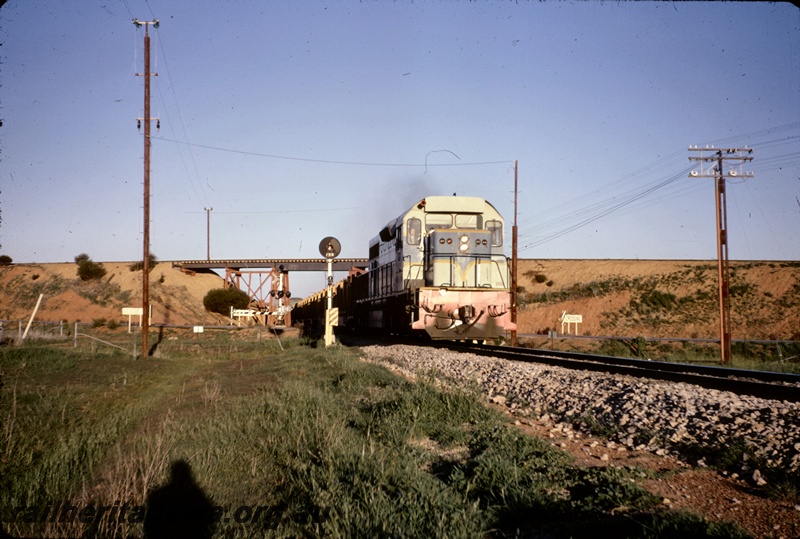 T04946
L class 268, on No 1204 freight train, passing under flyover, level crossing, light signal, Bodallin, EGR line
