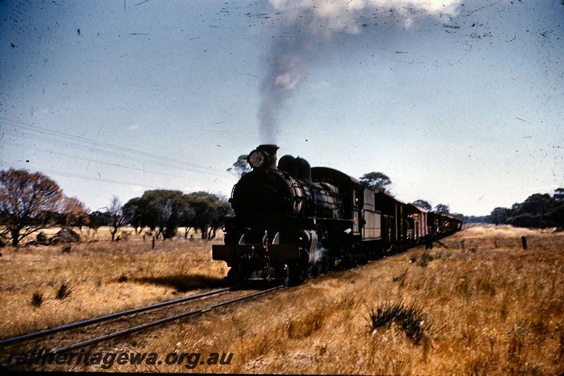 T05051
PR class loco, on No 35 goods train, steaming up Murdong Bank, GSR line, front and side view
