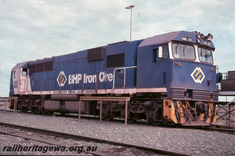 T05175
BHP Iron Ore (BHPIO) Goldsworthy Joint Venture GML20 class at Boodarie locomotive workshops. 
