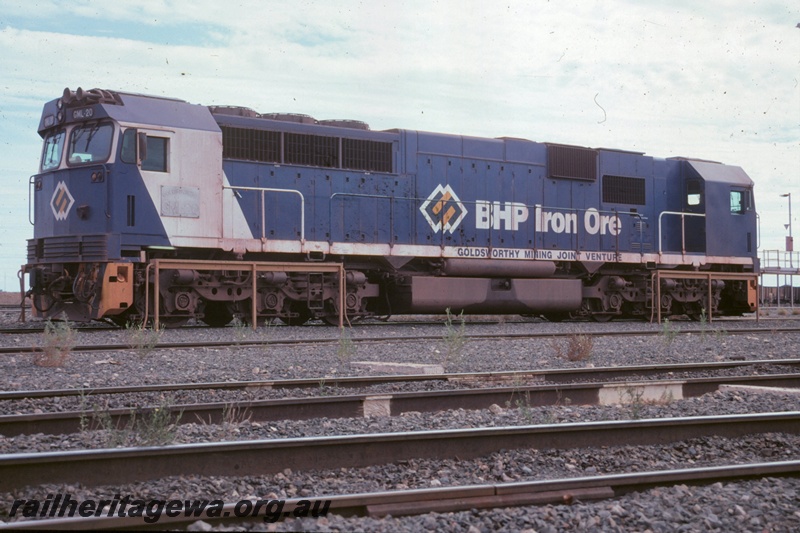 T05176
BHP Iron Ore (BHPIO) Goldsworthy Joint Venture GML20 Class at Boodarie locomotive workshops.
