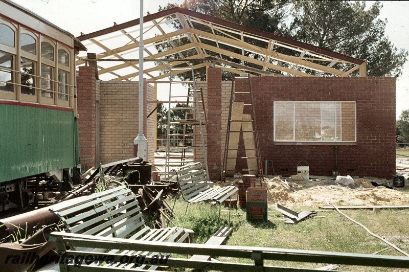 T05295
4 of 7 views of the construction of the Noel Zeplin Exhibition Hall at the Rail transport Museum, Bassendean
