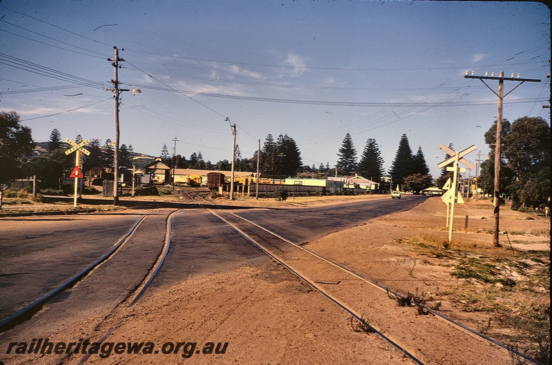 T05301
View from level crossing looking into the yard, Esperance, CE line, right hand track is the main line, left hand track leads to the new jetty.
