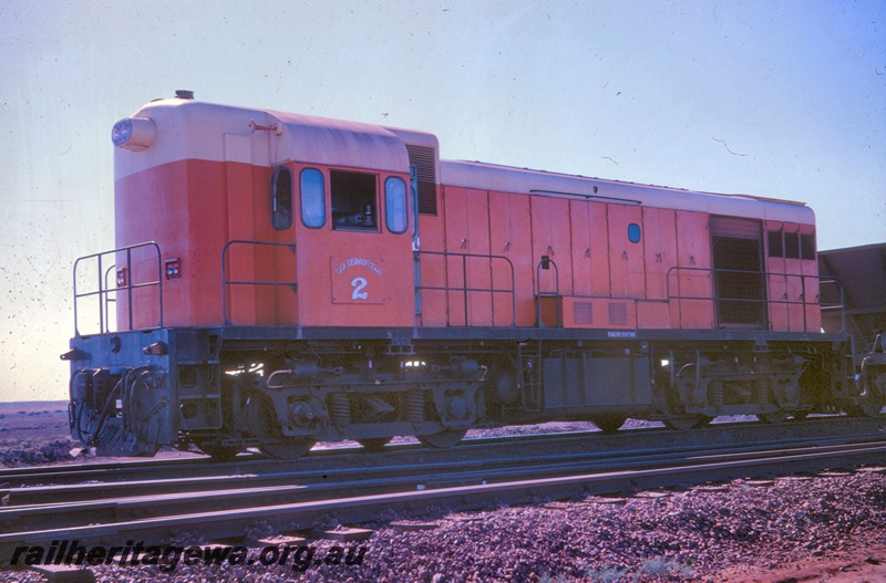 T05362
Goldsworthy diesel loco No 2, iron ore wagon (part only), Pilbara, end and side view

