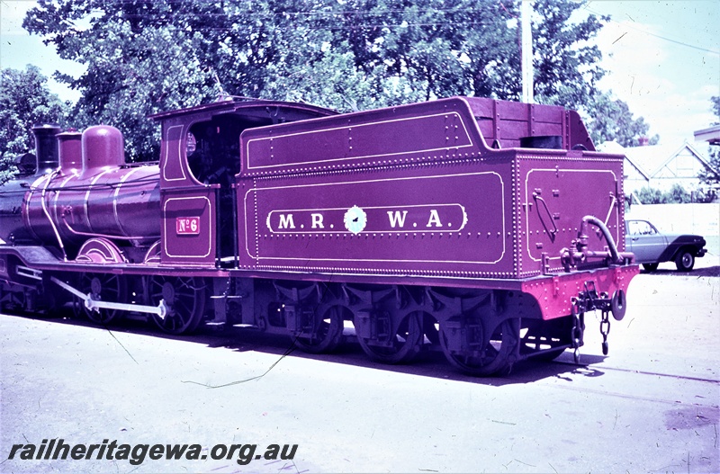 T05570
MRWA B class 6 restored at MRWA workshops Midland Junction . Tender view. MR line
