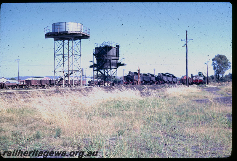 T06042
Numerous DD Class and DM Class steam locos stabled Midland loco depot, coaling tower, water tower
