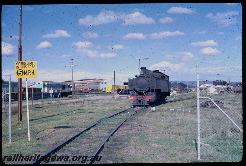 T06054
DM Class 587, Midland Workshops, standard gauge K Class, J Class, WV Class vans, WO Class iron ore wagon in background
