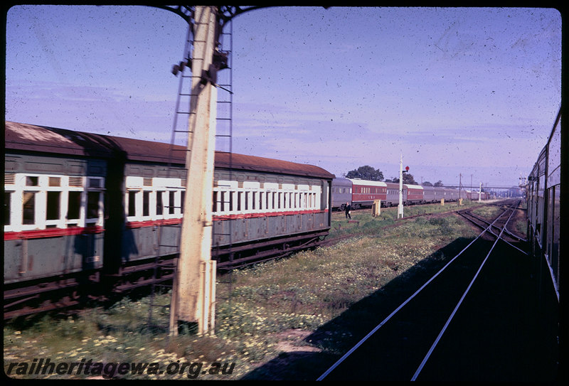 T06056
AS Class carriage, Trans Australian consist, footbridge, photo taken from ARHS tour train at Midland Junction Station, ER line
