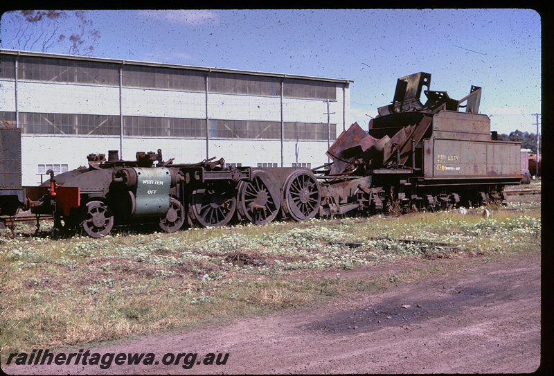 T06065
P Class 510, scrapped, sale lot number painted on tender, being cut up, ex-MRWA depot, Midland
