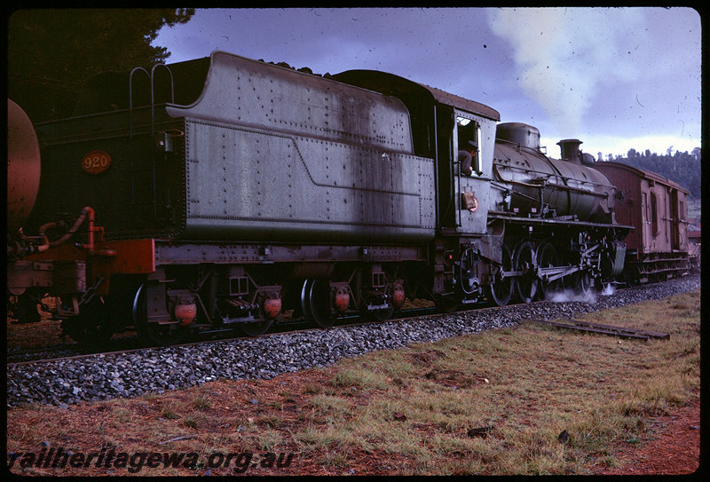 T06127
W Class 920, ballast train, Z Class brakevan, waterbag, near Bridgetown, PP line

