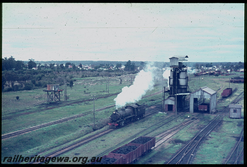 T06201
Collie loco depot, coaling tower, coal wagons, shed, unidentified W Class, photo taken from water tower, BN line
