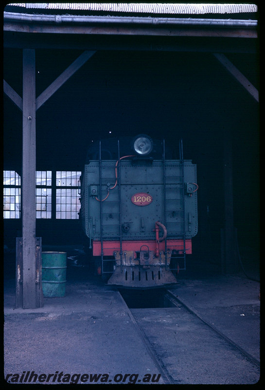 T06242
V Class 1210, stabled in roundhouse stall, rear of tender, Bunbury loco depot
