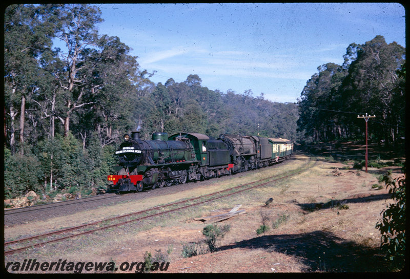 T06421
W Class 943 and V class 1217, ARHS tour train returning from Collie, Fernbrook, BN line
