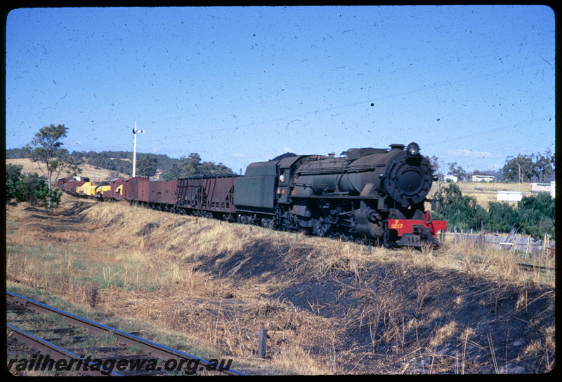 T06443
V Class 1217, goods train, near Brunswick Junction, semaphore signal, BN line, SWR mainline in foreground
