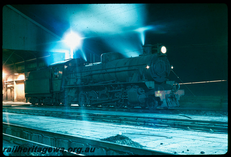 T06474
W Class 903, running shed, Collie loco depot, ash pit, night photo
